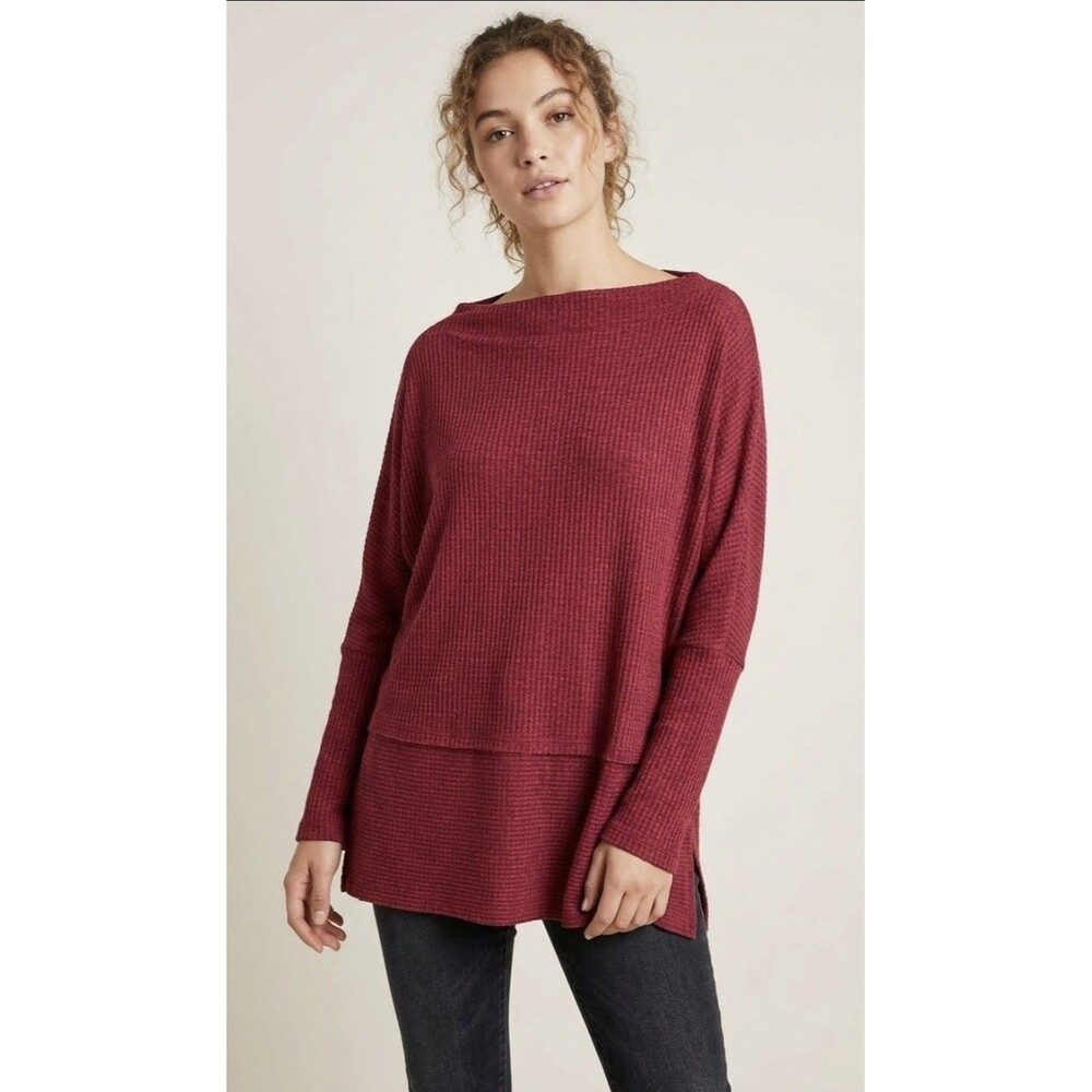 Bobeau Top Textured Knit Dolman Sleeve Boat Neck Tunic Women Size Large NWT
